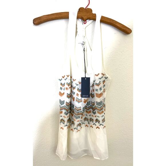NWT Anthropologie Greylin Women's Cream Bohemian Sequin Sleeveless Blouse Top XS - Picture 2 of 7